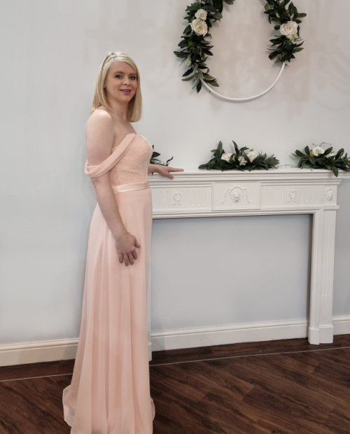 Michaela pink bridesmaids dress tiffanys