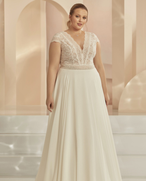 Bianco evento plus size wedding dress Eufrat lace and chiffon